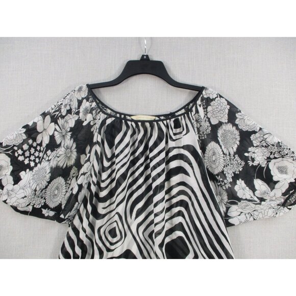 Jonathan Martin Black & White Floral Zebra Print Sheer Top Blouse XL - Picture 2 of 9